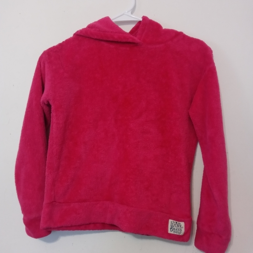 Lucky Brand Girl's M 10-12 long sleeve pink pullover Teddy Fleece Hoodie